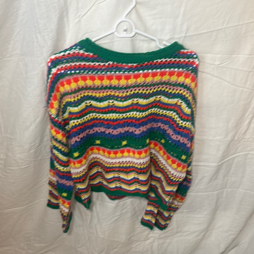 Beginning Boutique Green and Red Crew Neck Sweater